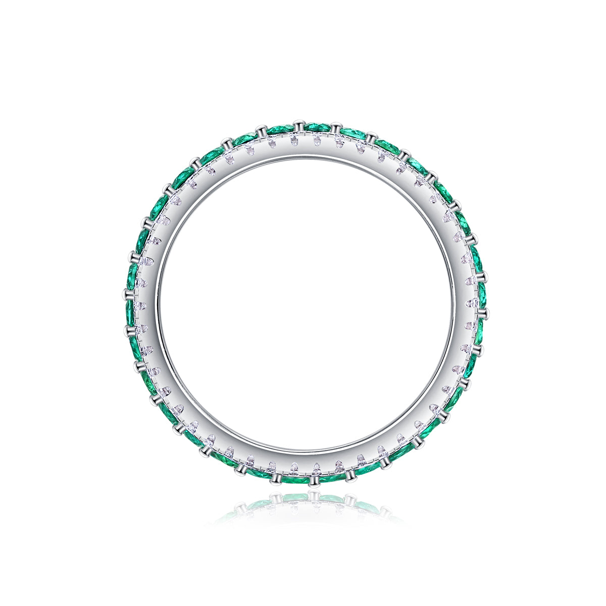 3.6g S925 Sterling Silver Platinum Plated Ring  3 Row Pave Band With Green Gemstones, Dainty Stackable Eternity Promise Ring For Women, Jewelry Gift Box Set