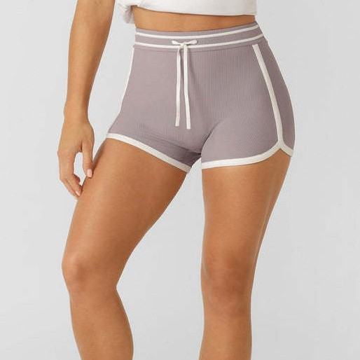 Color-block Nude-effect High-waisted Yoga Shorts For Women
