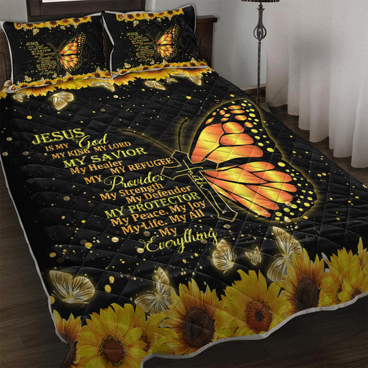 3 Pieces Butterfly And Sunflower Pattern Pet Theme Quilt Set Soft And Warm Bedding Set, Including 1 Quilt And 2 Pillowcases For Home Bedroom Decoration