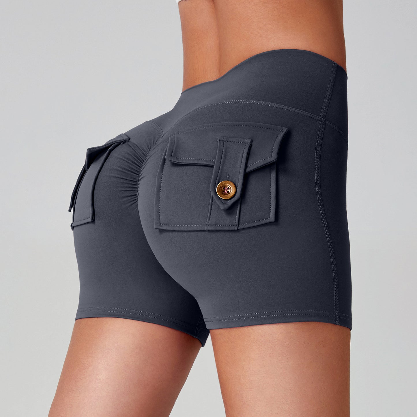 Women's High-Waisted Cargo Yoga Shorts With Pocket, Peach Hip Design Bare-Skin Feel, High Elastic, Quick-Dry Running & Fitness Pants