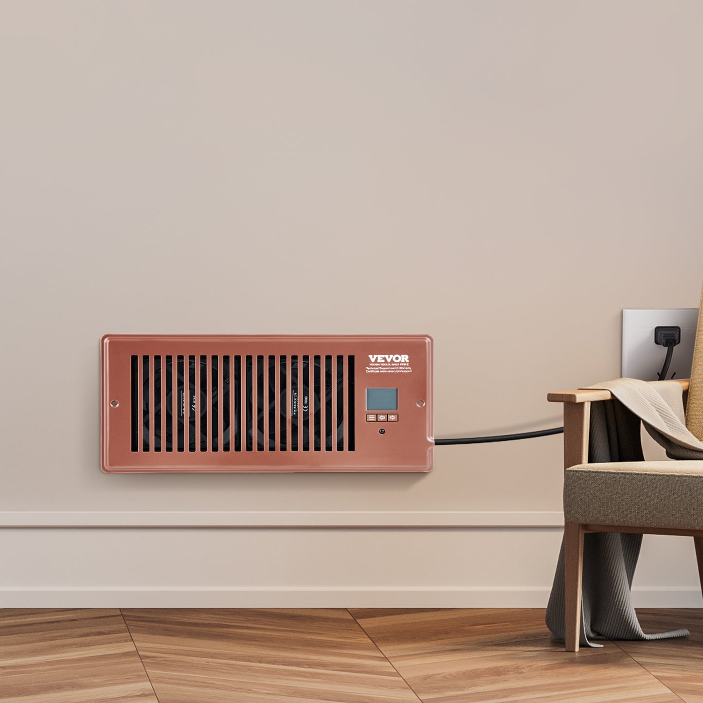 VEVOR Register Booster Fan, Quiet Vent Booster Fan Fits Register Holes, With Remote Control And Thermostat Control, Adjustable Speed For Heating Cooling Smart Vent, Brown