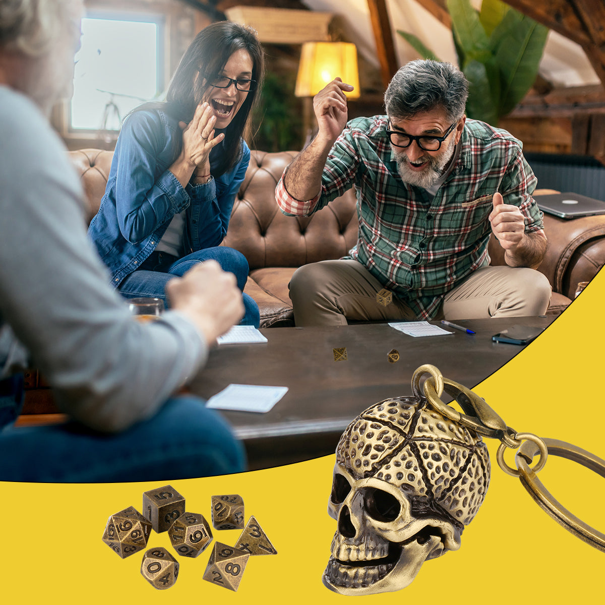 Skull Cage Pendant Necklace, Small Portable Metal Keychain, Mini 7-Piece Polyhedral Metal D&D Dice Set, Suitable For Parent Games, Toy Accessories, Gifts, Multiplayer Role Playing Board Games