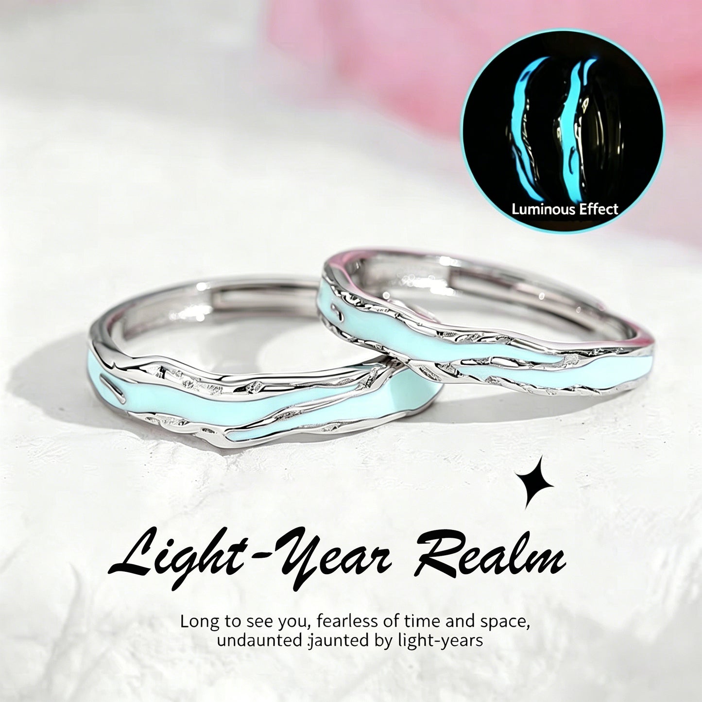 1 Pair 999 Sterling Silver Light-Year Luminous Enamel Couple Rings, Adjustable Promise Rings, Ideal Valentine's Day Gift For Lovers
