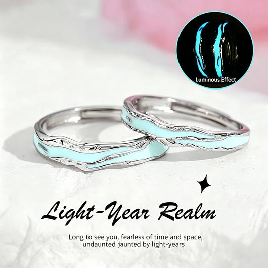 1 Pair 999 Sterling Silver Light-Year Luminous Enamel Couple Rings, Adjustable Promise Rings, Ideal Valentine's Day Gift For Lovers