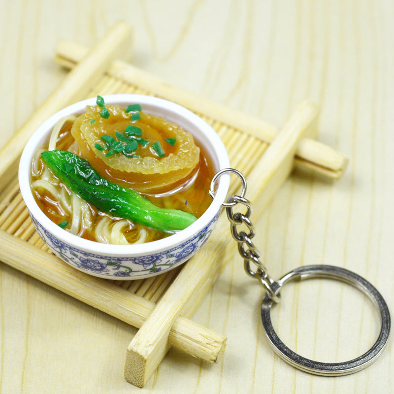 Artificial Food Pendant PVC Egg Noodle Keychain