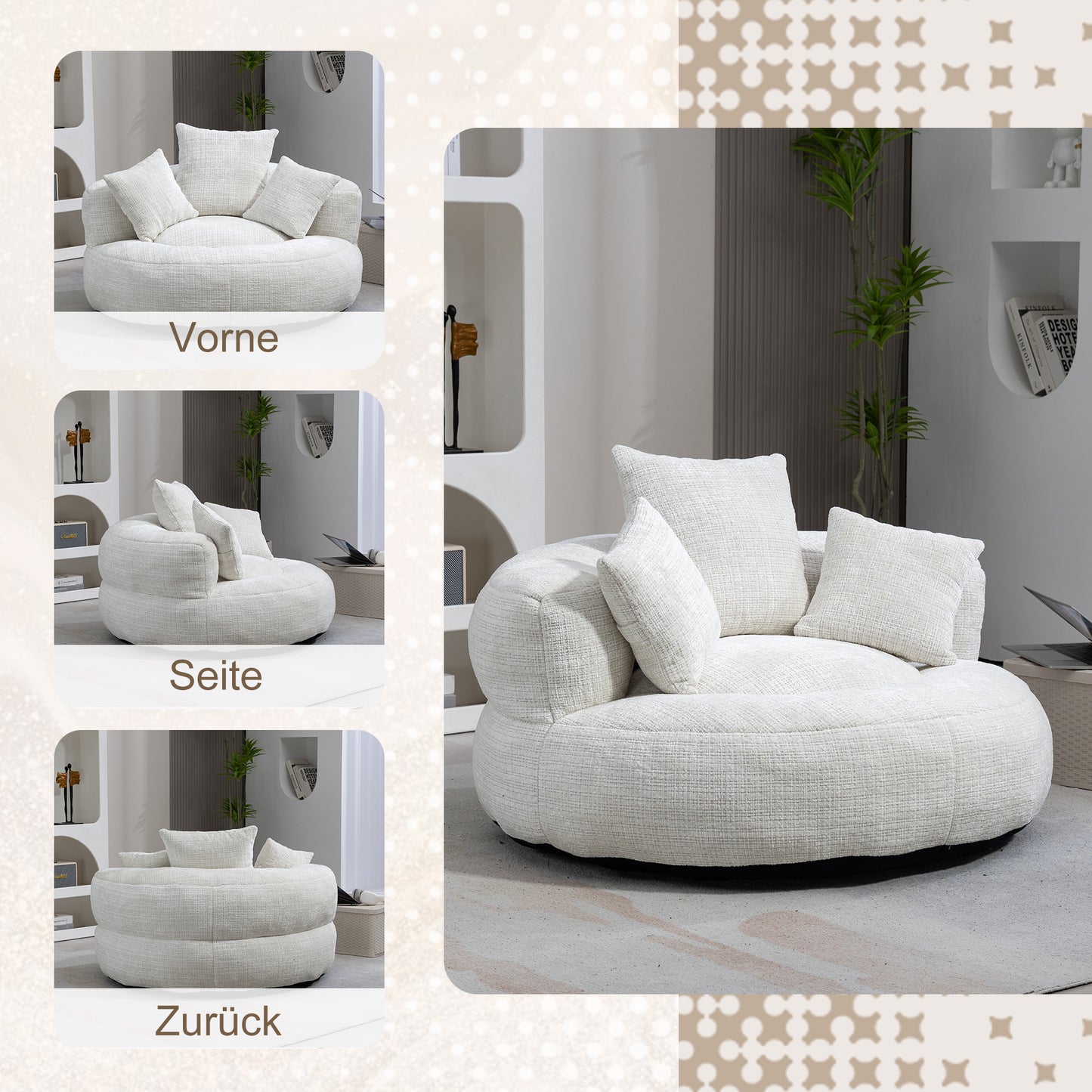 Lazy Sofa Durable Comfort Lounger High Back Bean Bag Chair Couch With Three Cushions For Adults And Kids, Indoor & Outdoor, Single Gaming Sofa Chair For Bedroom, Office  Beige Chenille