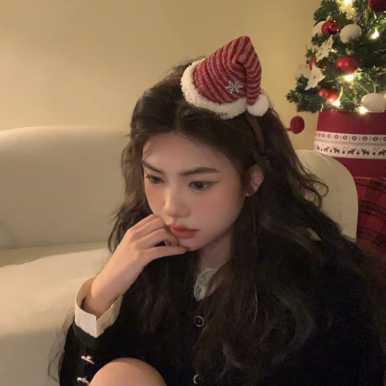 Red Cute Christmas Hat Headband Women's Plush Hair Clip Hairpin Hair Accessories Headwear