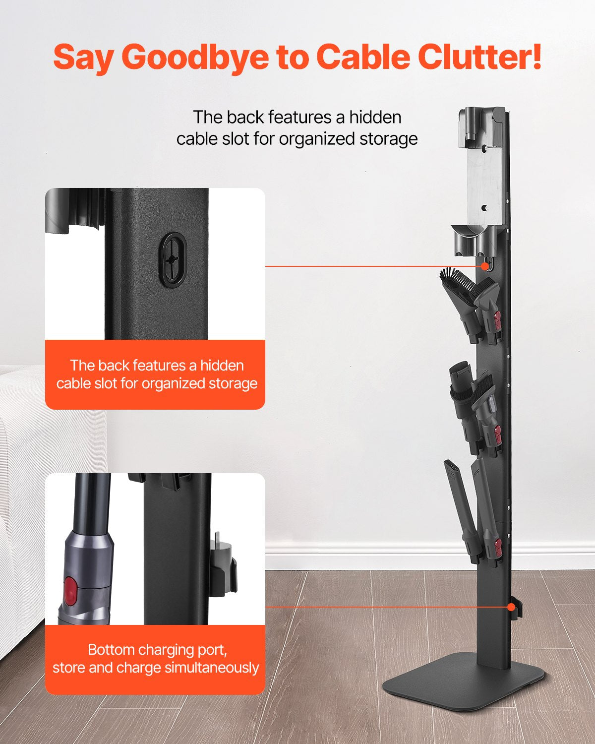 Vacuum Stand, Compatible With Dyson G5 V15 V12 V11 V10 V8 V7 V6 Series Upright Vacuums Cleaners & Accessories, Stable Vacuum Stand Holder With 6 Hooks And Non-slip Footpads, Black
