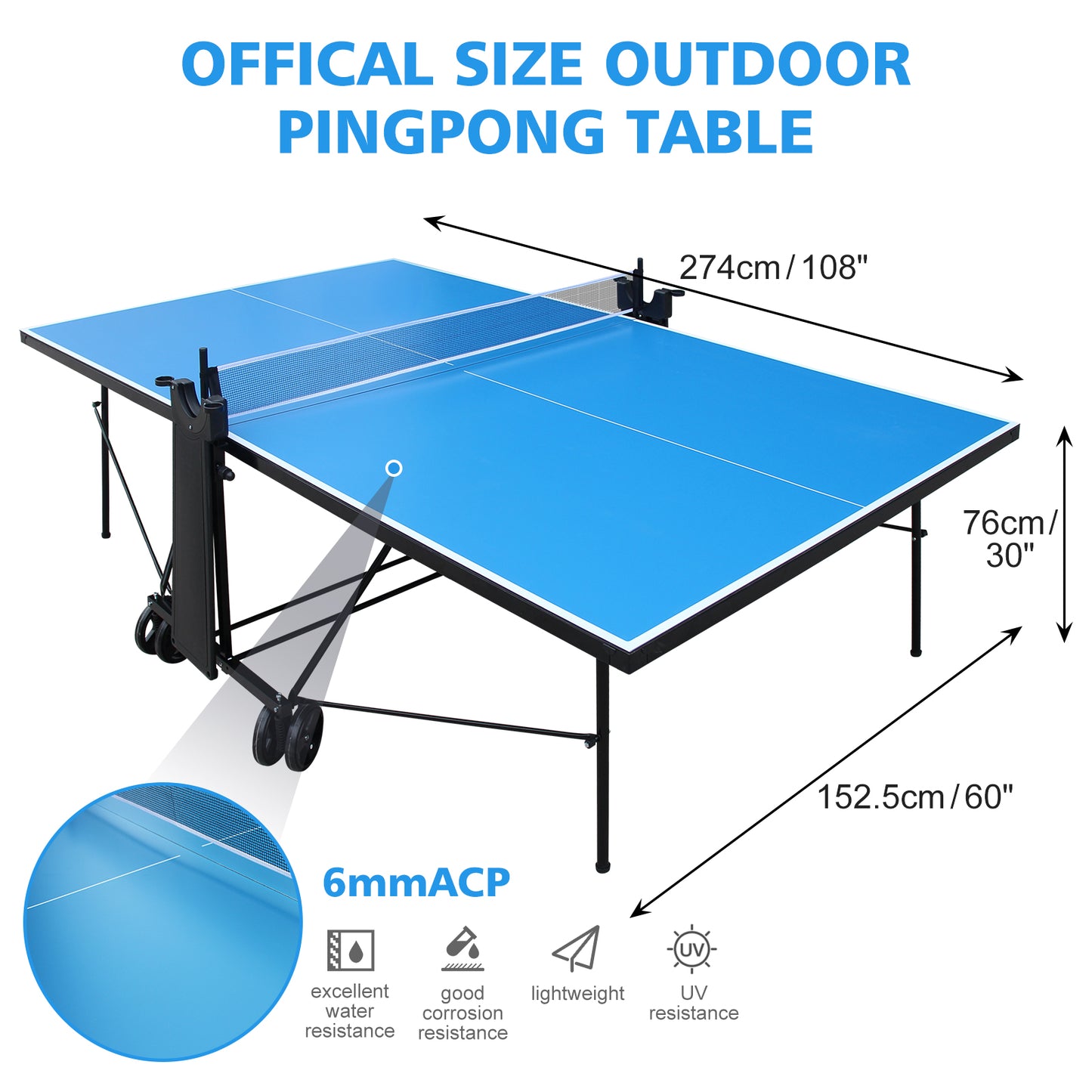 Offical Size Outdoor Table Tennis Table Foldable & Portable Ping Pong Table Set For Indoor Games With Net, 2 Table Tennis Paddles And 3 Balls