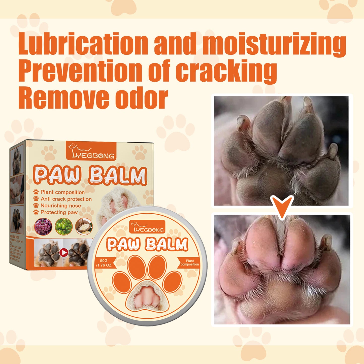 Yegbong Pet Moisturizing Paw Care Cream, Cats And Dogs Universal Moisturizing Feet Soles Meat Pad Cracked Care Cream