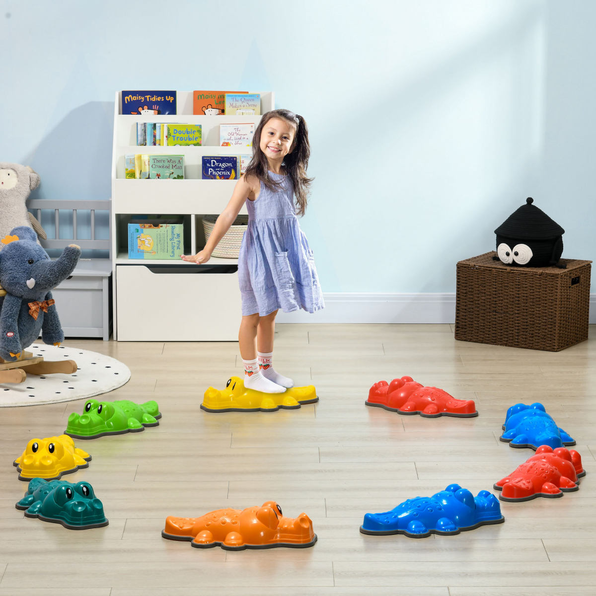 ZONEKIZ 9PCs Kids Stepping Stones, Crocodile-Designed Sensory Toys, With Anti-Slip Edge Balance River Stones