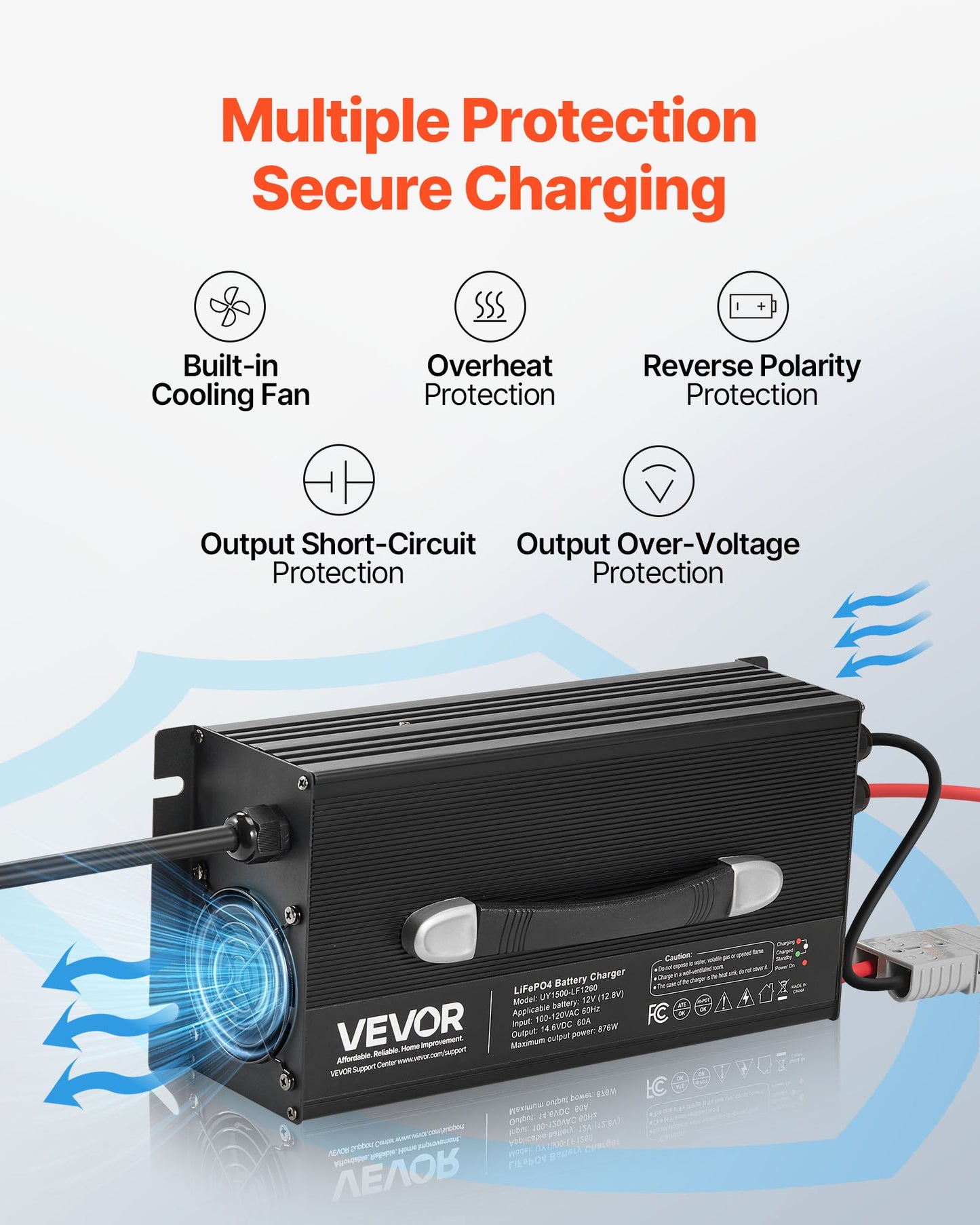 12V 60A Lithium Battery Charger 14.6V AC-DC LiFePO4 Smart Charger For RV