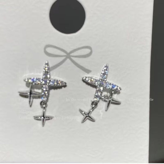 Exquisite Minimalist Four-pointed Star & Cross Stud Earrings For Women, High-End Designer Shiny Rhinestone Retro Fashion Dainty Ear Jewelry