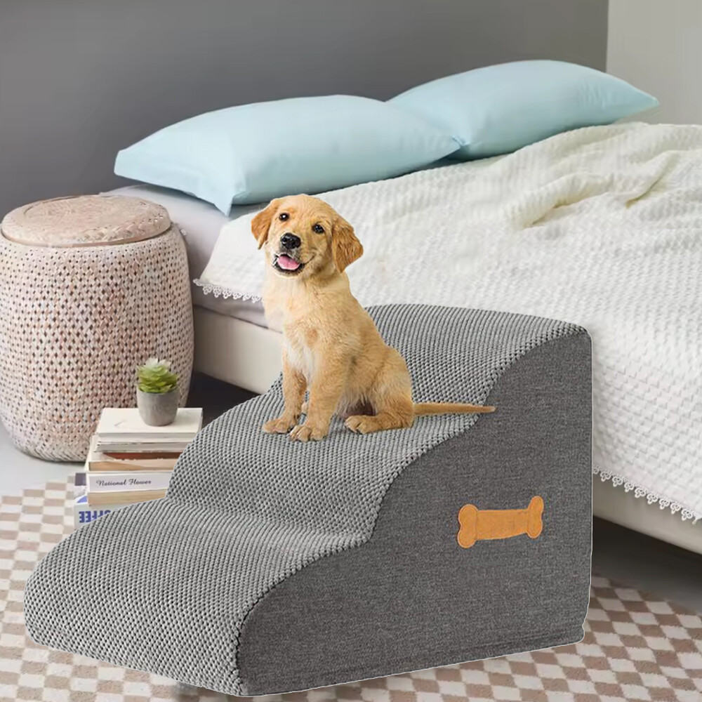 3Step Dog Stairs Pet For Bed Sofa Cats Ladder Ramp With Removable Cover Portable