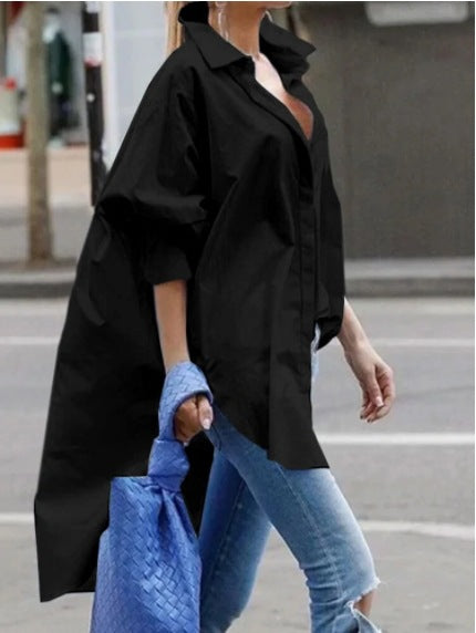 Womens Fashion Plus-Size Lapel Loose-Fit Shirt