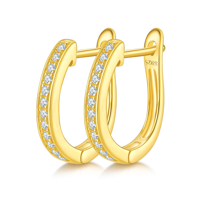 S925 Sterling Silver Pave Moissanite Hoop Earrings  Minimalist U Shaped Huggie Hoops With GRA Certificate Platinum Plated Jewelry Gift Box Set For Women
