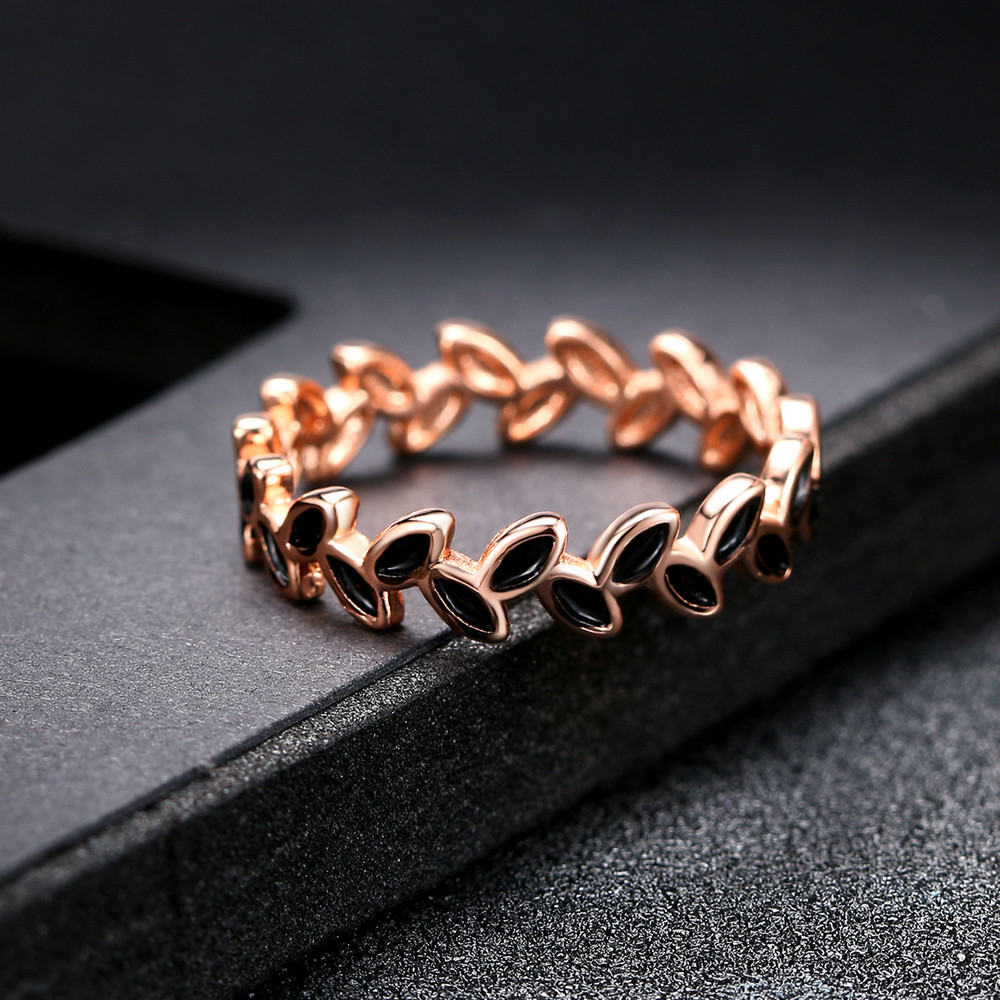 Cross-Border Fashion Jewelry Korean Style Simple Olive Branch Modeling Jewelry Drop Oil Rose Gold Plated Women's Ring Wholesale