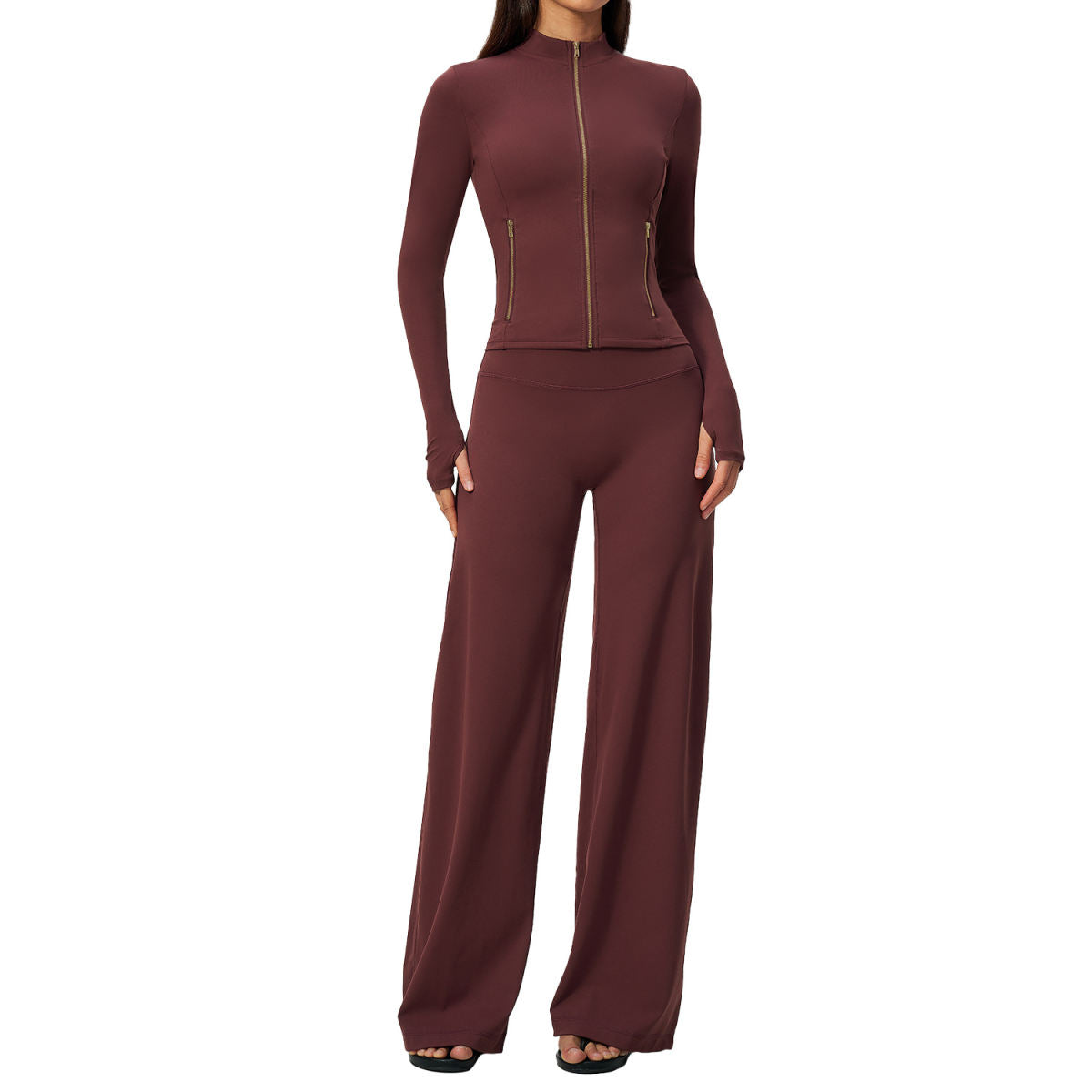 Zip-up Jacket Tummy-control Bootcut Pants, Yoga Outfit
