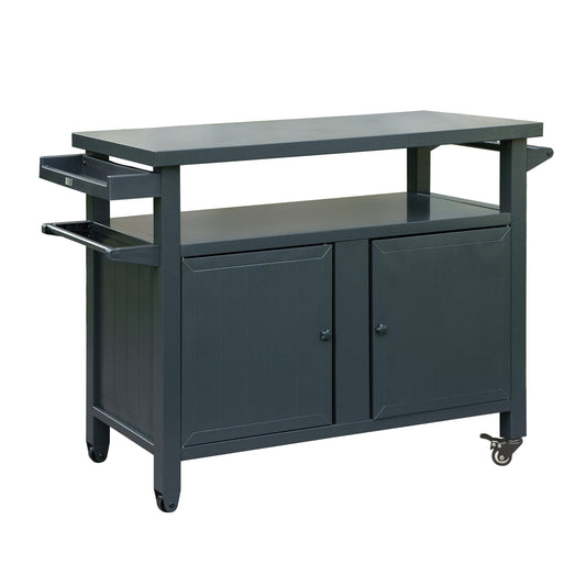 Grill Carts Outdoor Storage Cabinet With Wheels, Metal Outdoor Grill Table Kitchen Dining Table Cooking Prep BBQ Table For Patio, Kitchen Island, Home Party, Bar  Grey
