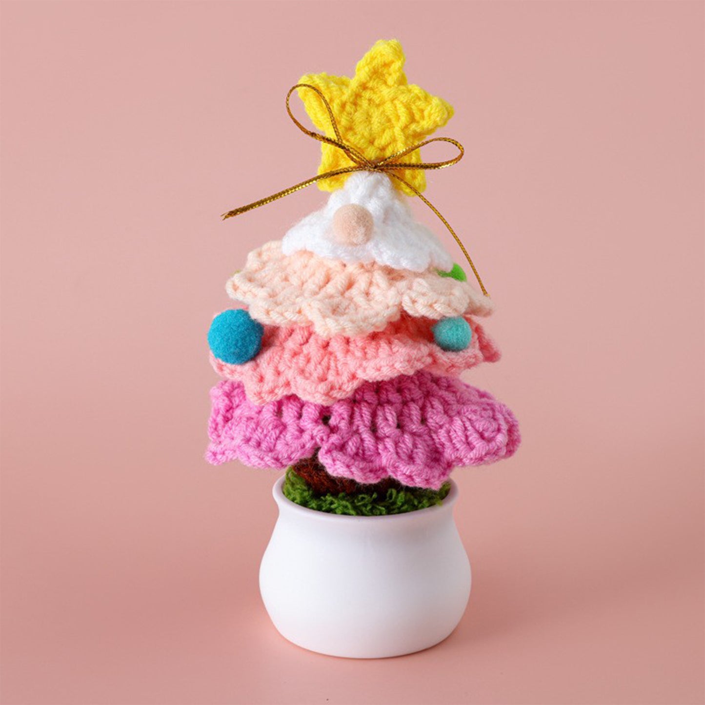 Knitted Mini Xmas Tree Simulation Crochet Xmas Tree Bonsai Ornament For Mall Store Home Decor Pink
