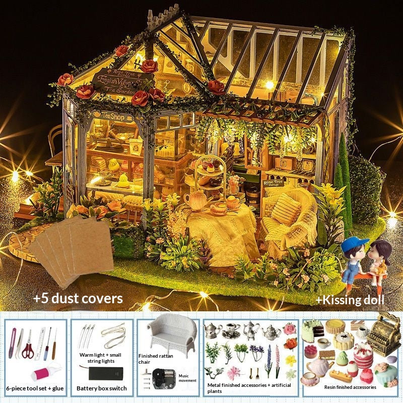 DIY Cottage Craft Assembled Rose Garden Tea House Puzzle Toy