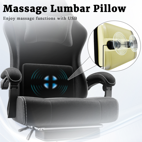 Ergonomic Gaming Chair, Video Game Chair With Massage Lumbar Support And Footrest, Height Adjustable Fabric Computer Chair With Pocket Spring Cushion