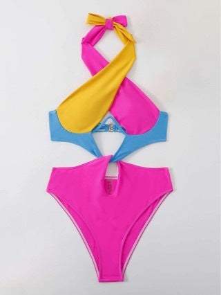 Body-splicing Multi-color Swimsuit Set