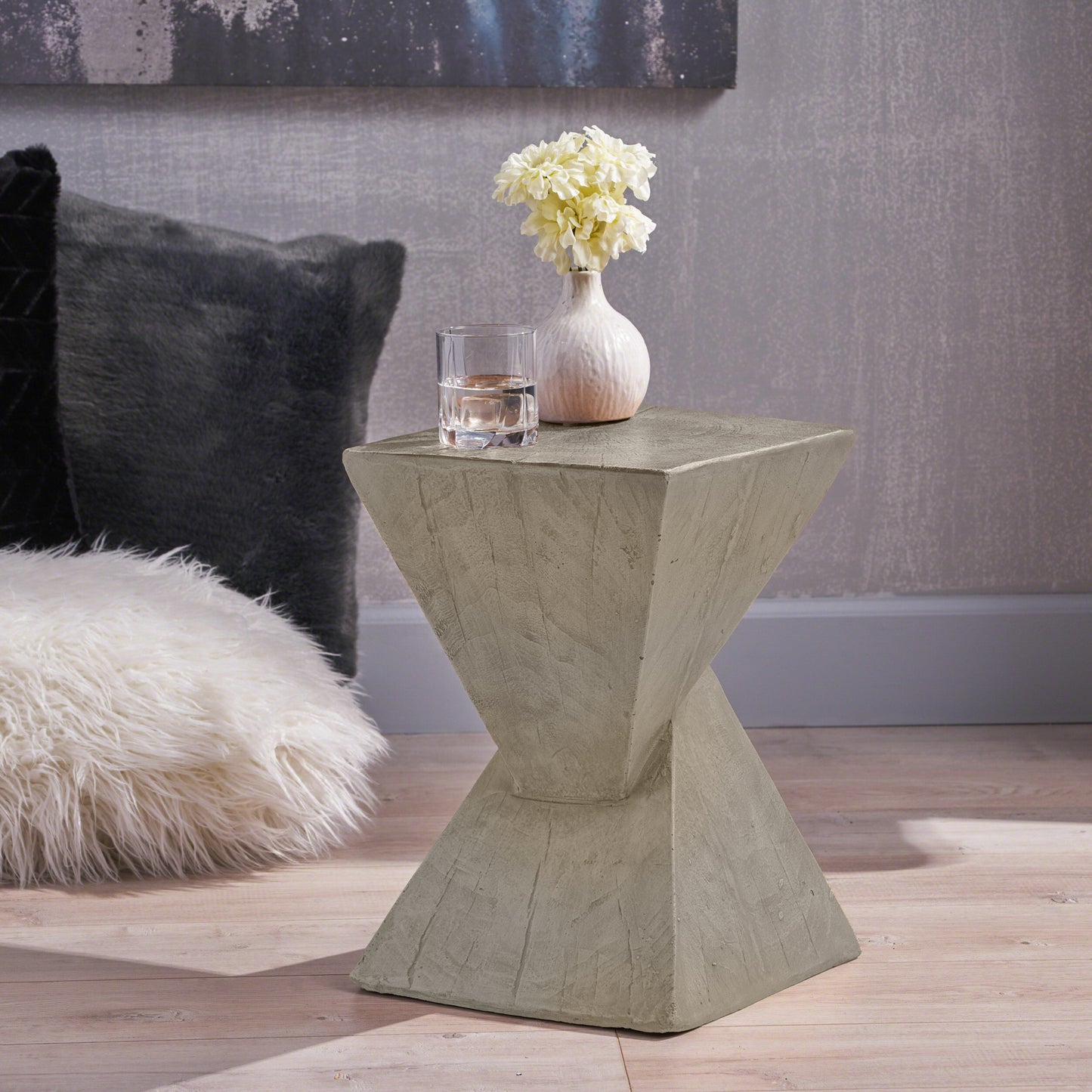 TESS Modern Side Table -Stylish Cent Table Compatible With Living Room, Bedroom, Or Office -Versatile Home Furniture With Design And Sturdy Construction,Light Gray Color