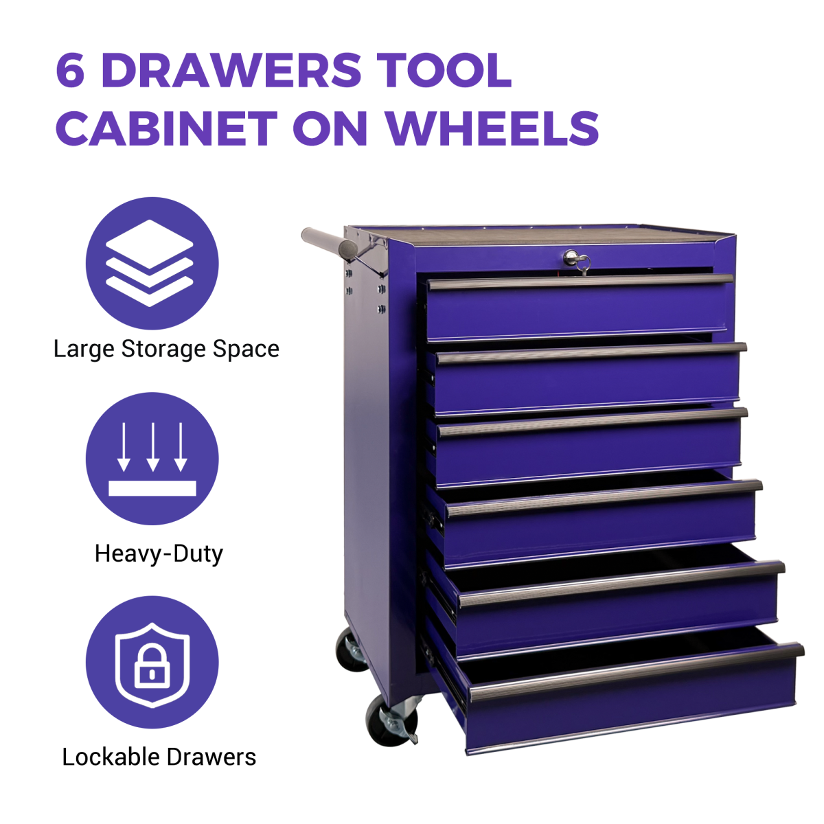 Rolling Metal Tool Chest with 6 Drawers, 20" 6-Drawer Tool Chest Cabinet with Ball Bearing Drawer Slides, Steel Tool Storage Box Organizer  -PURPLE