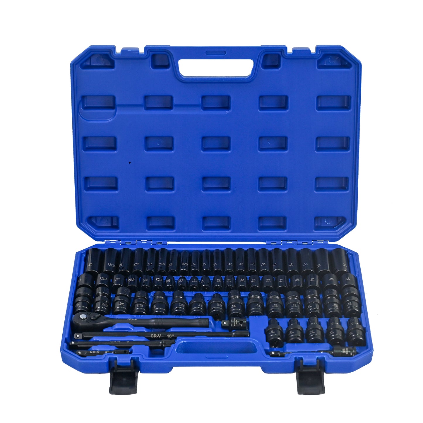 Air Tool And Accessories Kit, 67 Pieces, Long And Short Sets, Universal Short Sets, Extension Rods, Pneumatic Universal Connectors, Ratchet Wrenches, Quick Couplings-Black,Blue