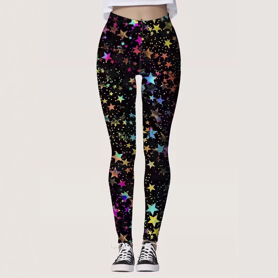 High-waisted Yoga Pants With Double-ring Gold-stamped Print