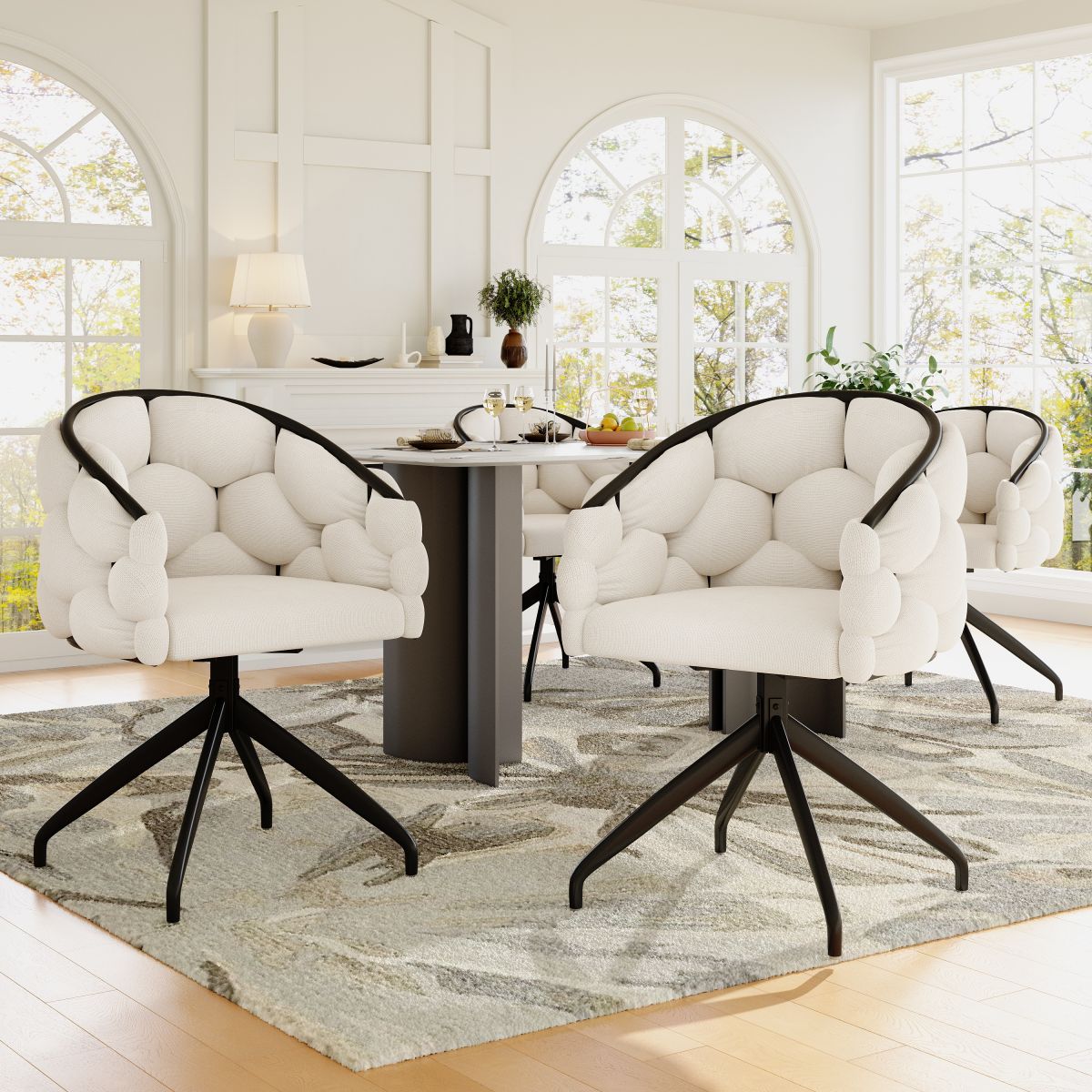 Luxury Chair 4 Pcs , Swivel Chair, 360 Swivel, Living Room Chairs, Dining Chairs, Makeup Chairs, Modern Fashion Style Chairs,Dining Chairs With Backrest,Ergonomic Chair, Bubble Chairs,Beige