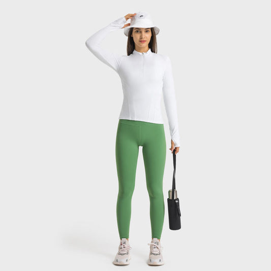 Double-sided Nylon Half Zipped Stand Collar Yoga Jacket Women's Stretch Tight-fitting Cinched Slimming Sports Jacket