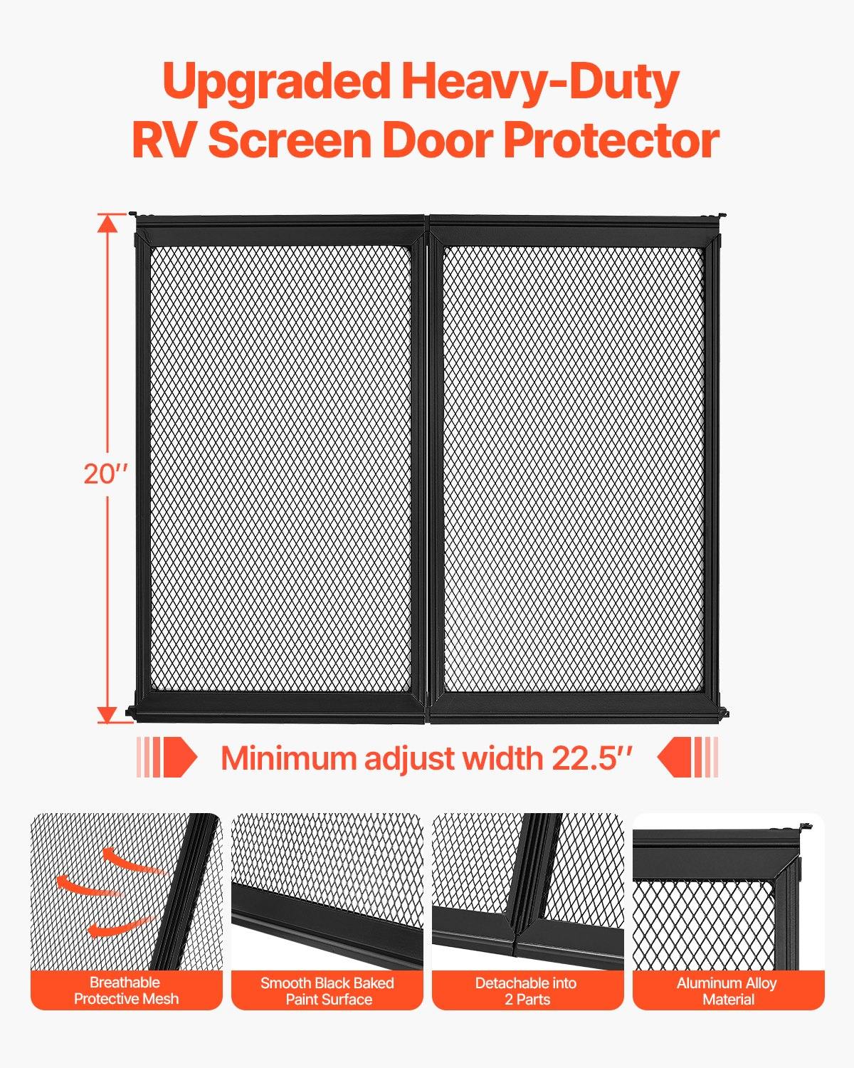 RV Screen Door Protector, 22.5 X 20 Inch Door Grille, Easy To Install And Disassemble, Reinforced Breathable Protective Mesh, Aluminum Alloy Camper RV Entry Protector For Pet Protection, Black