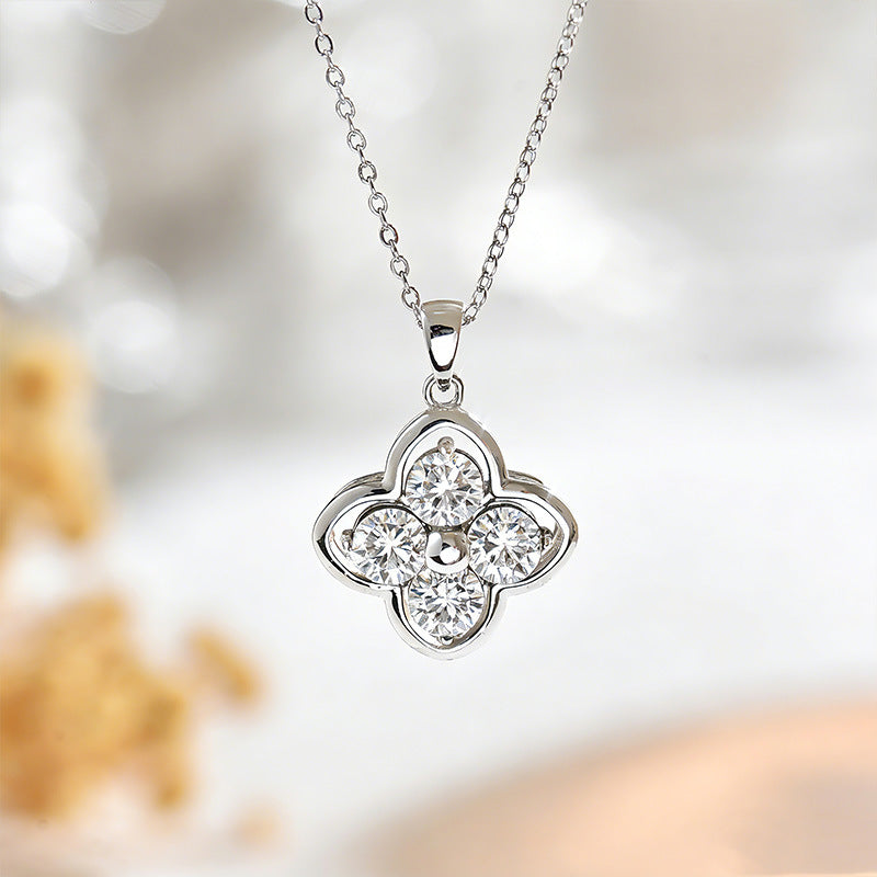 S925 Sterling Silver 4pcs 5mm Round Moissanite Clover Necklace 45cm Platinum Gold Plated GRA Certified Gift Box