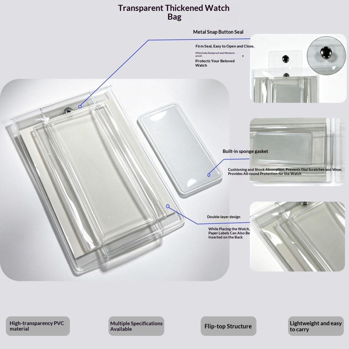 Jewelry Storage Watch Pouch Transparent PVC Packaging