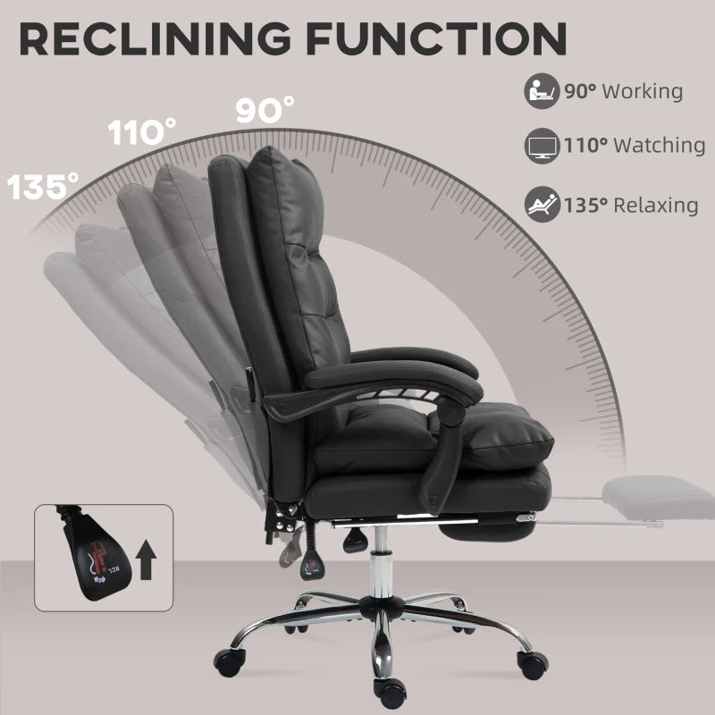 Vinsetto Massage Office Chair With Heat Function, Computer Desk Chair With Footrest Swivel Wheels, Black