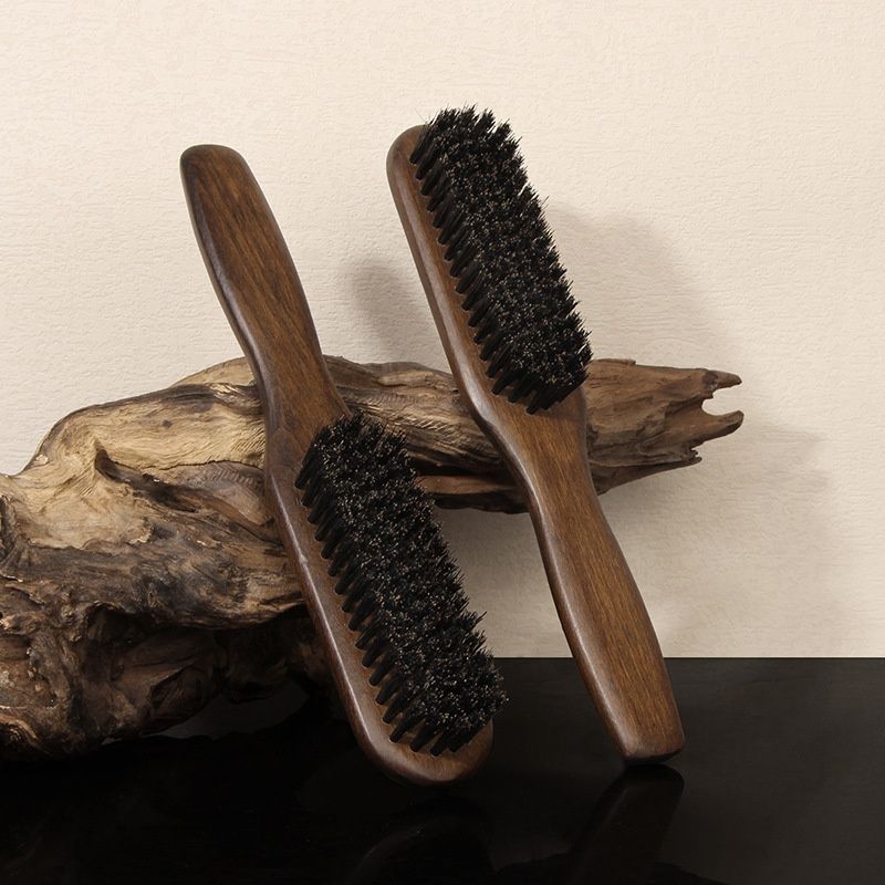 Boar Bristle Beard Comb Solid Wood Hair Brush For Mens Beards