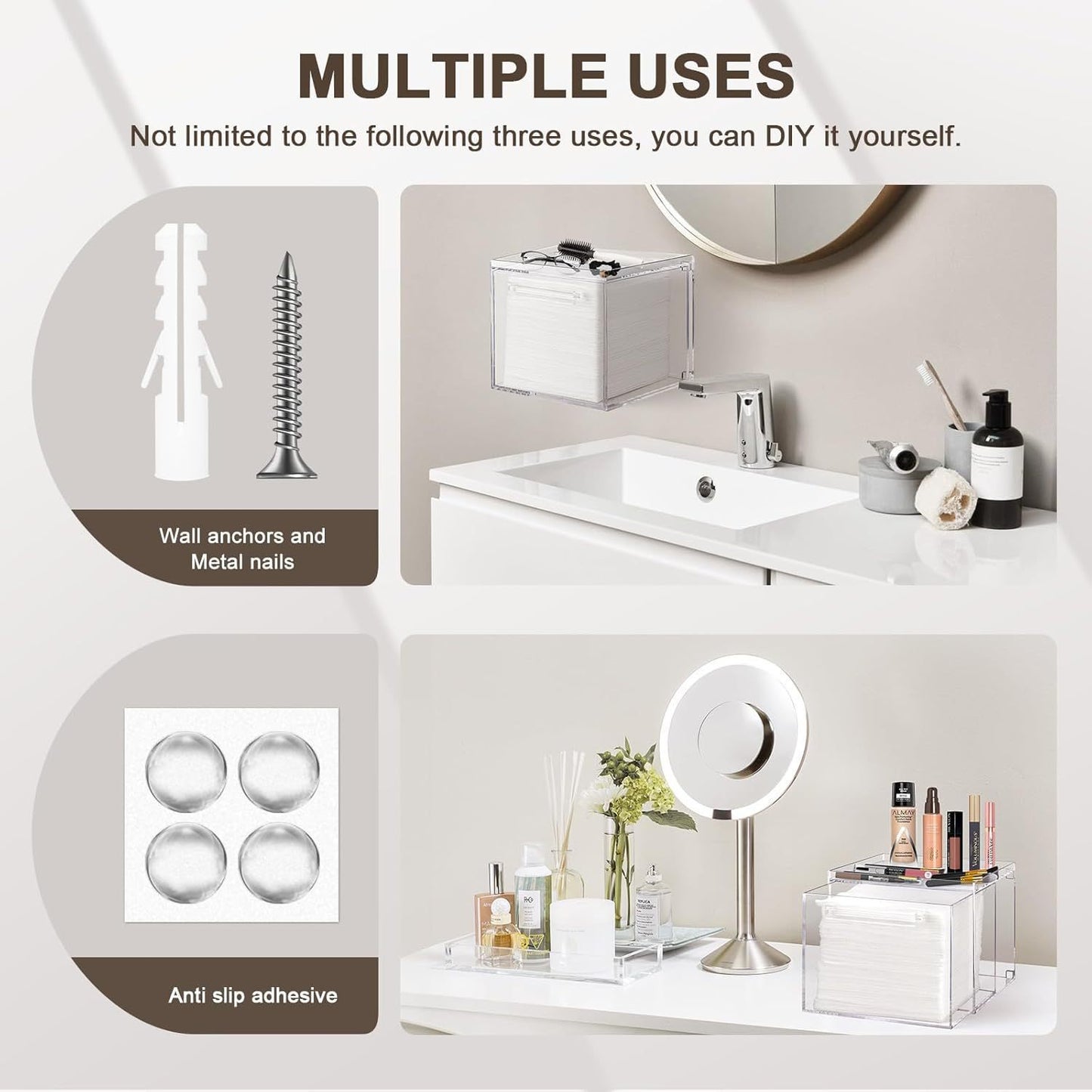 Disposable Facial Towel Storage Box  Acrylic Wall-Mounted Makeup Organizer With Drawer 2 Colors Available, Excluding Facial Towels