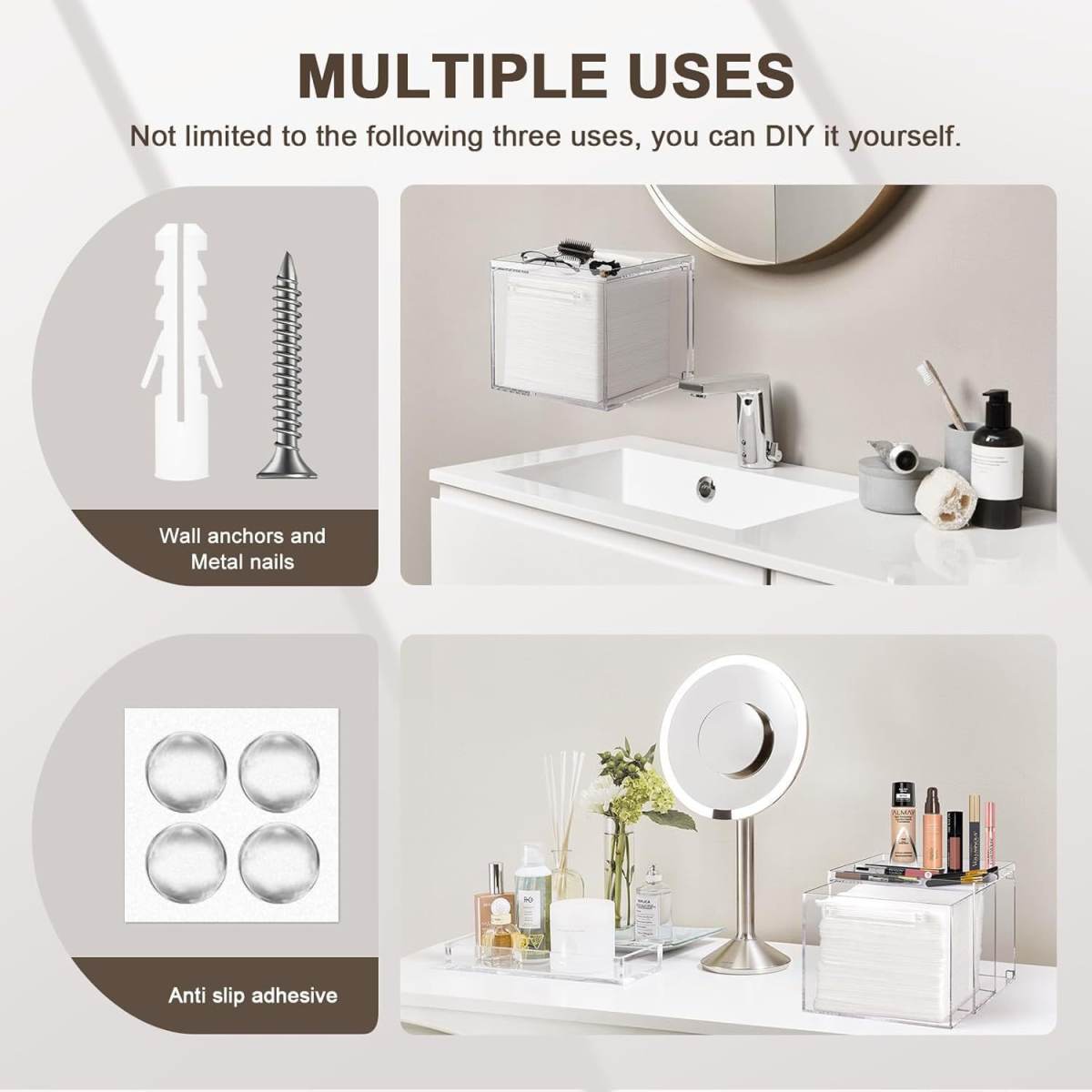 Disposable Facial Towel Storage Box  Acrylic Wall-Mounted Makeup Organizer With Drawer 2 Colors Available, Excluding Facial Towels