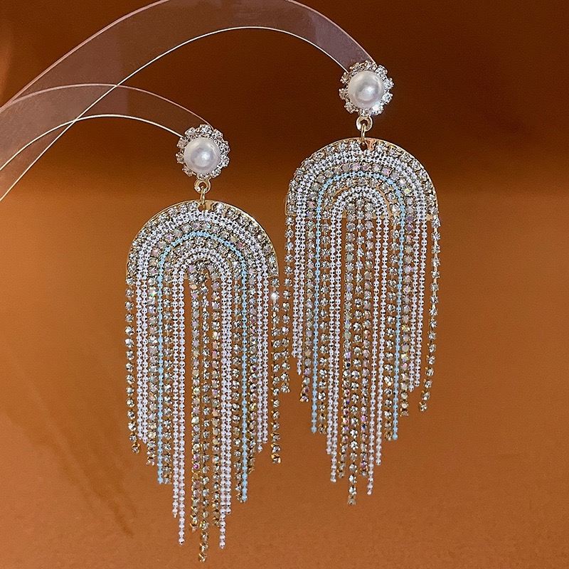 Exquisite Zircon Earrings Women Silver Needle Long Drop Korean Style Vintage Tassel