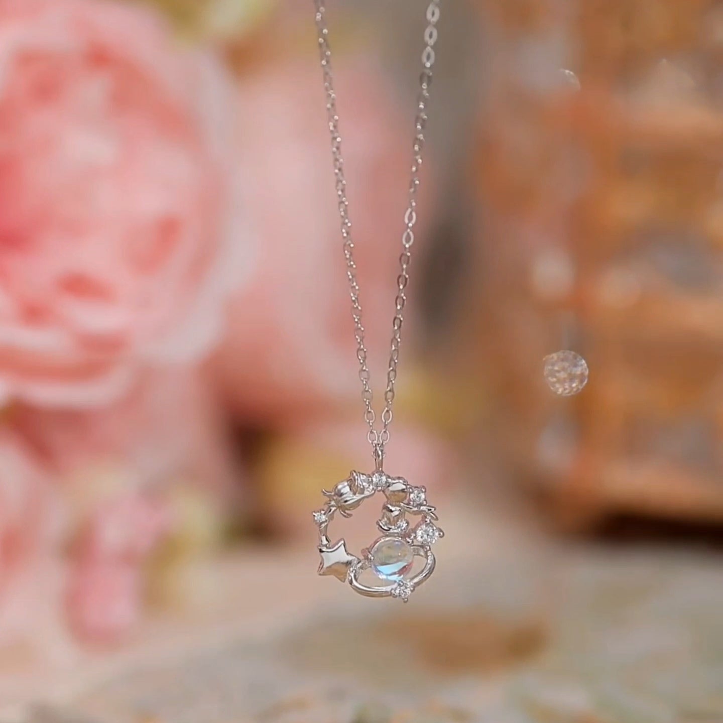 1pc 999 Sterling Silver Moonstone Little Prince Planet Pendant Necklace, Dreamy Sweet Style, Perfect For Daily Wear & Valentine's Gifts