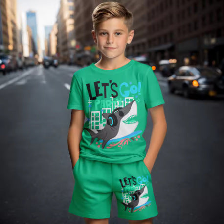 Summer New Korean-style Boys Dinosaur Cartoon Print Set