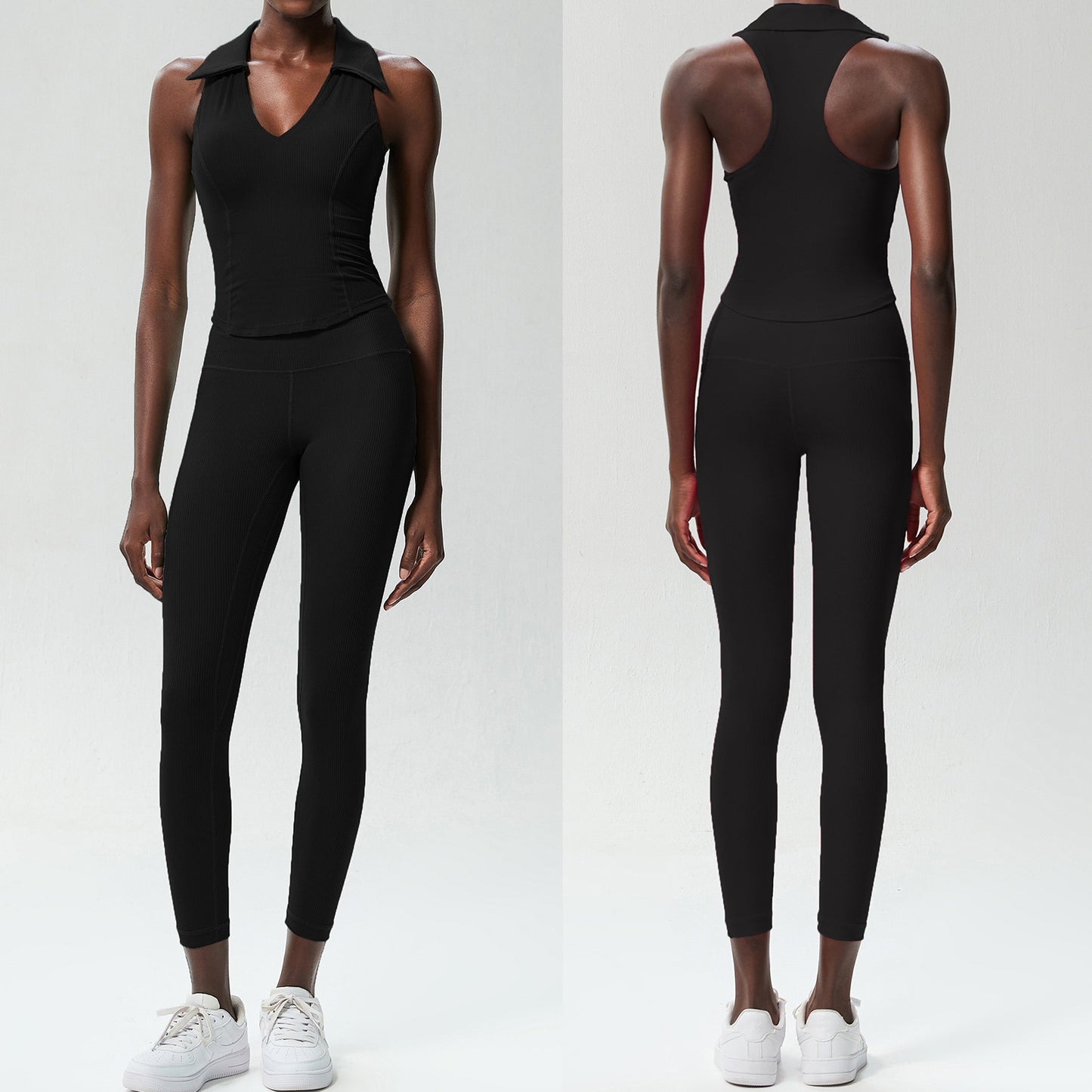 Women's Tight Large Size V-neck Sports Fitness Yoga Wear Two-piece Set