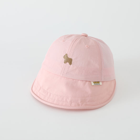 Boys And Girls' Breathable Mesh Baseball Cap With Cute Dog Embroidery In A Korean-style Fresh Style, Suitable For Sun Protection And Versatile For Children's Wear.
