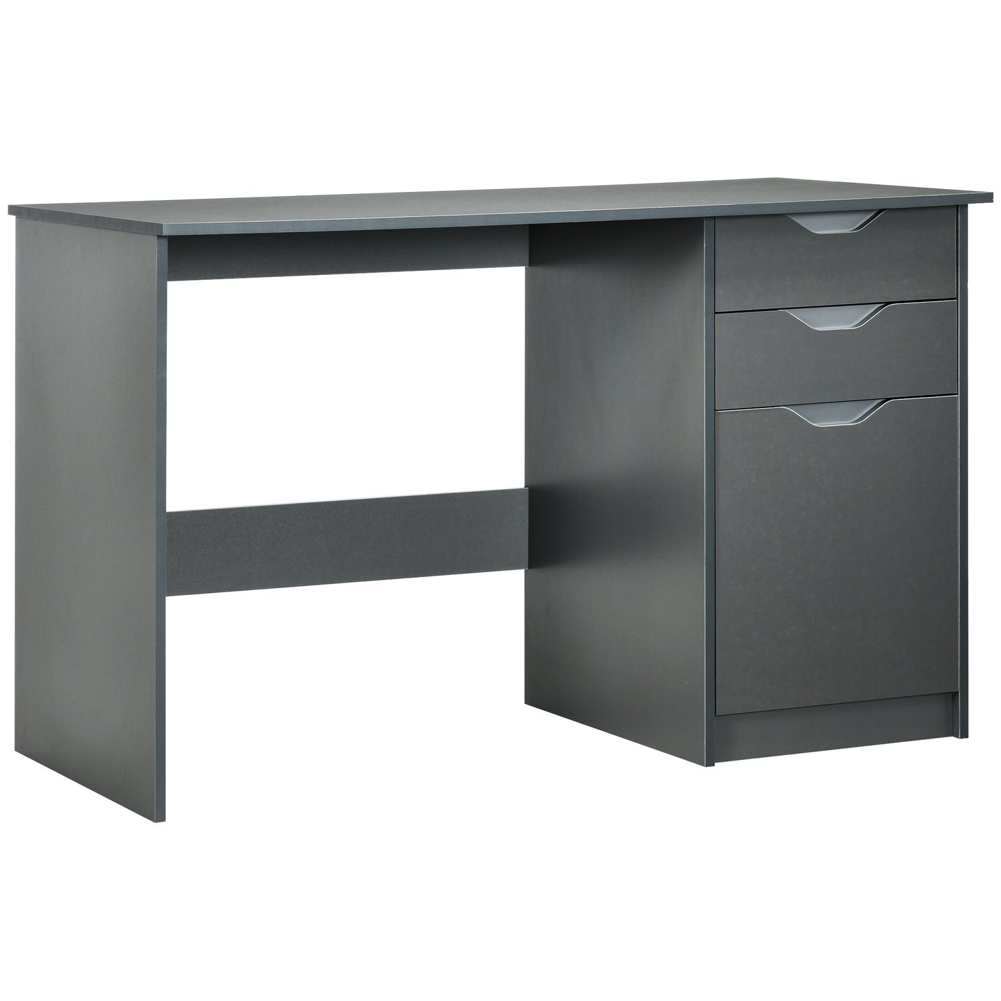 Computer Desk With Drawers, High Gloss Home Office Desk With Storage Cabinet, Study Workstation, 120 X 60cm, Grey
