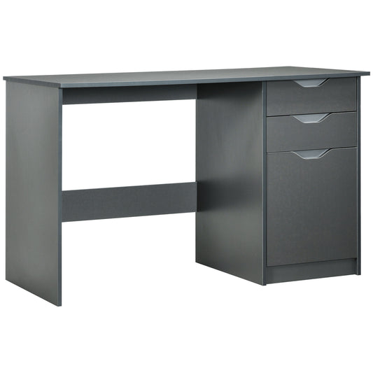 Computer Desk With Drawers, High Gloss Home Office Desk With Storage Cabinet, Study Workstation, 120 X 60cm, Grey