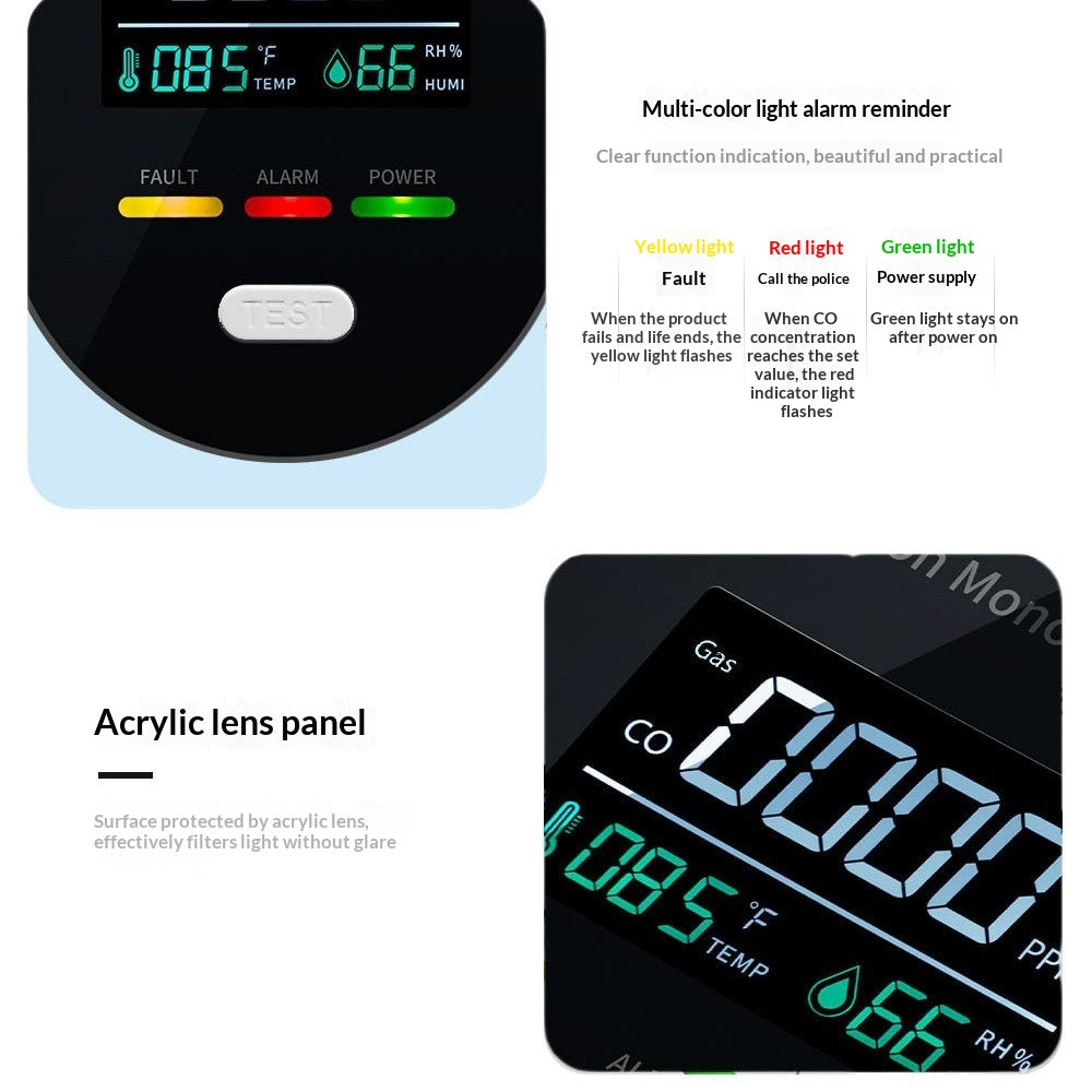 Carbon Monoxide Detector For Home And RV Four-in-onemeasures Temperature Humidity And Gas