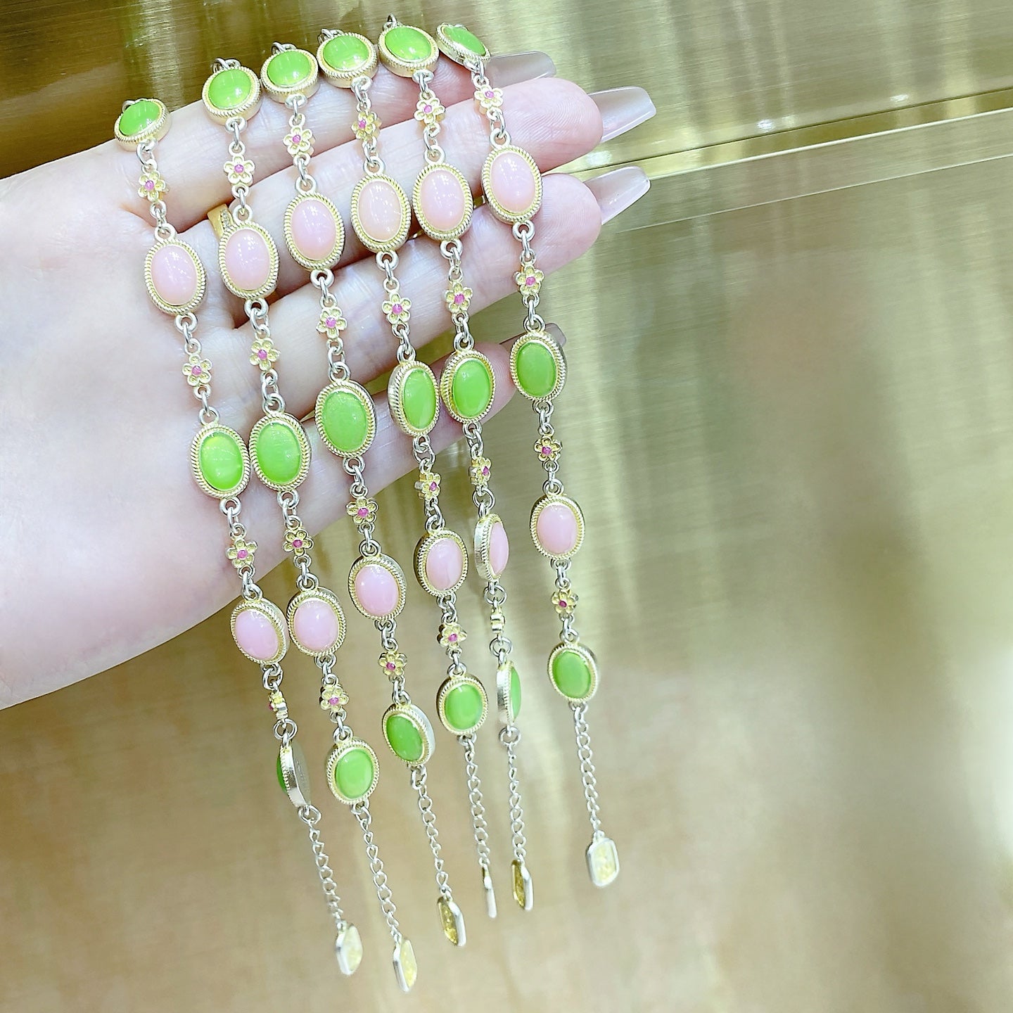1pcs 999.9 Sterling Silver Gold-Plated Enamel Stone Bracelet, Luxury Retro Style, Ideal For Birthdays & Holiday Gifts