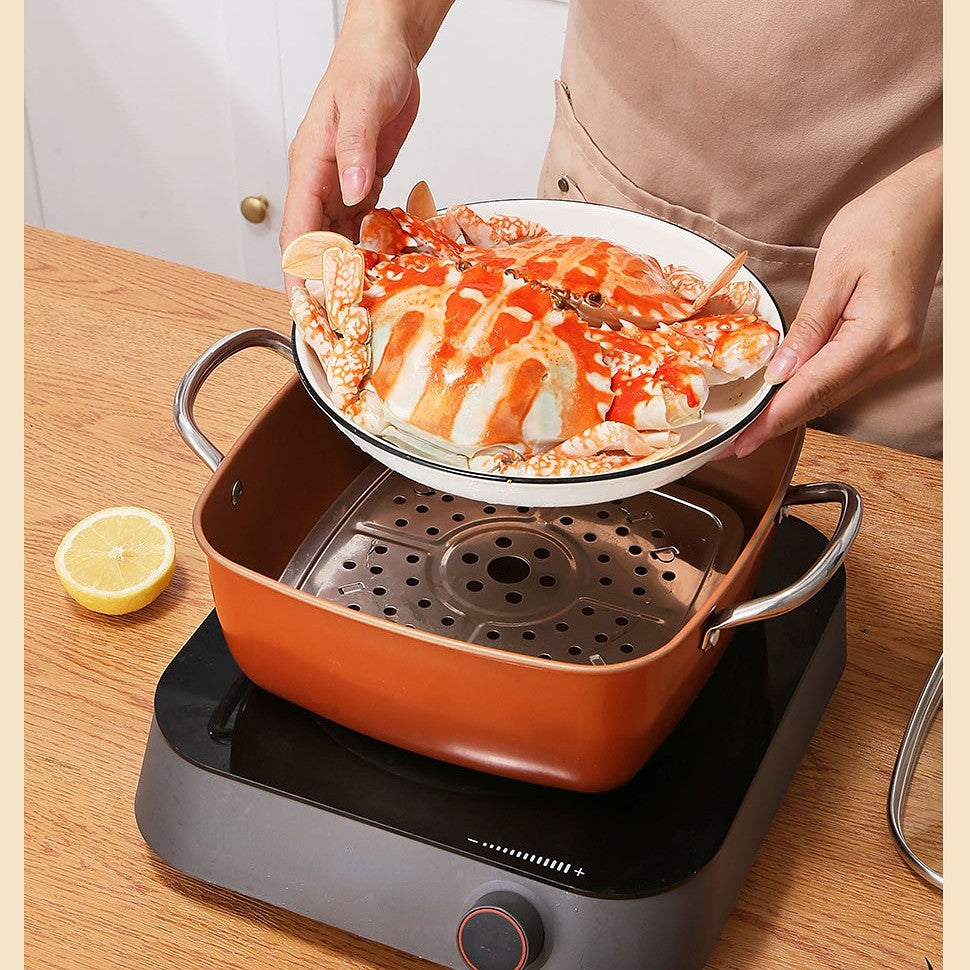 24cm Square Kitchen Fryer Non Stick Chip Pan Potato Fryer W  Basket Cooking Pot
